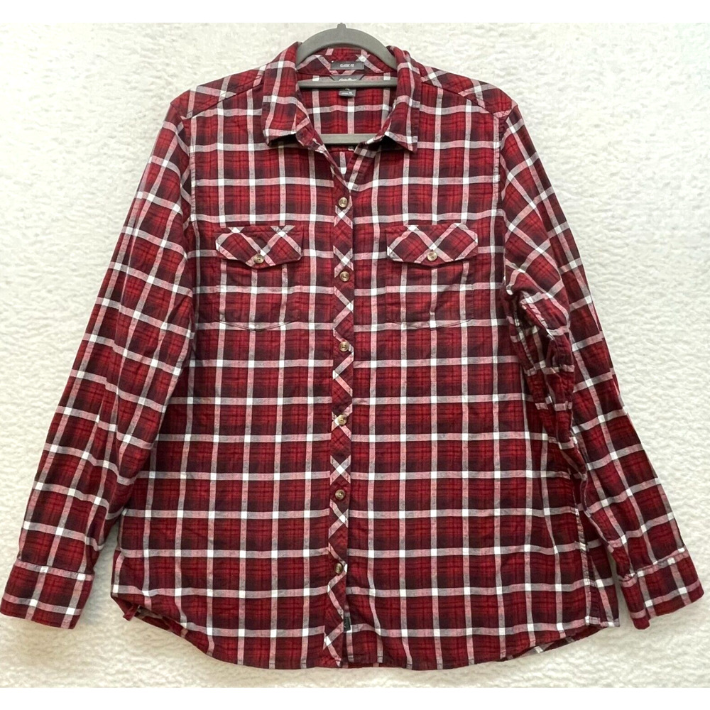 Eddie Bauer Shirt Womens Extra Large Red Button Down Cabincore Campcore Classic